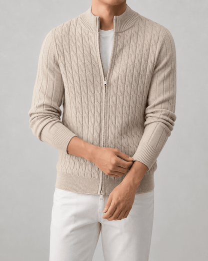 Heren cardigan winter | Kabelpatroon & volledige rits