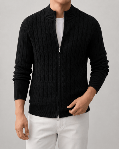 Heren cardigan winter | Kabelpatroon & volledige rits