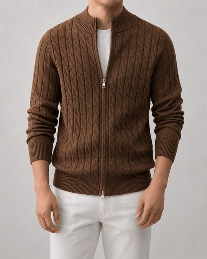 Heren cardigan winter | Kabelpatroon & volledige rits