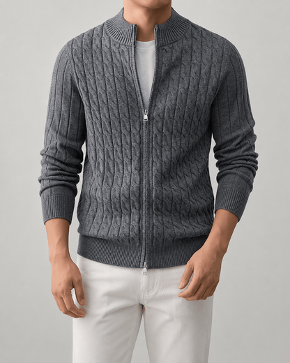 Heren cardigan winter | Kabelpatroon & volledige rits