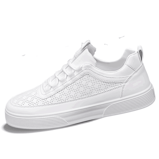Lage witte heren sneakers, stijlvolle casual schoenen met minimalistisch design, ademend synthetisch leer en comfortabele rubberen zool.