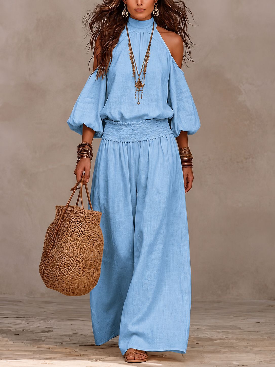Tweedelige Set Voor Dames | Casual Top Met Ronde Hals, Lange Mouwen En Uitsparingen