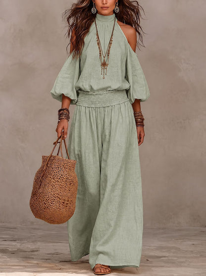 Tweedelige Set Voor Dames | Casual Top Met Ronde Hals, Lange Mouwen En Uitsparingen