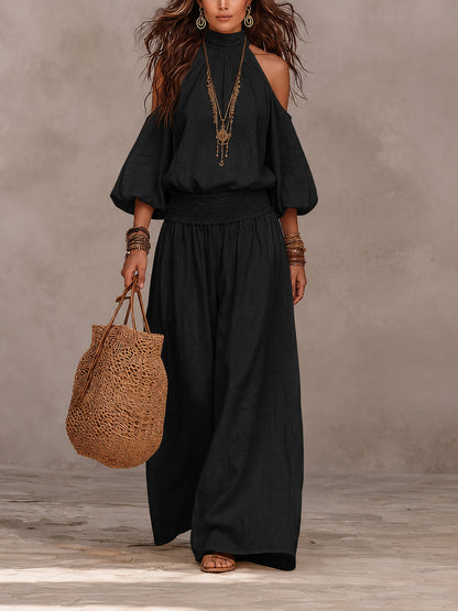 Tweedelige Set Voor Dames | Casual Top Met Ronde Hals, Lange Mouwen En Uitsparingen