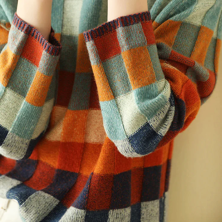 Amelie | Vintage Patchwork Trui met Hoge Kraag