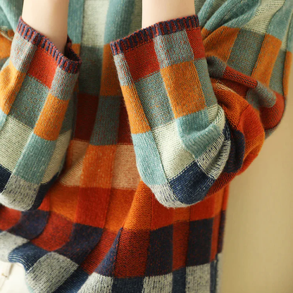 Amelie | Vintage Patchwork Trui met Hoge Kraag
