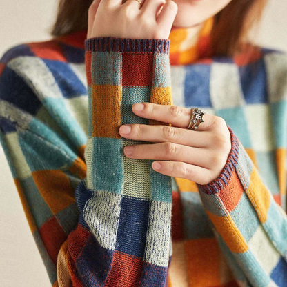 Amelie | Vintage Patchwork Trui met Hoge Kraag