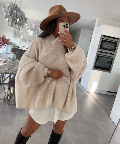 Nata – Oversized Trui Dames | Beige Pullover