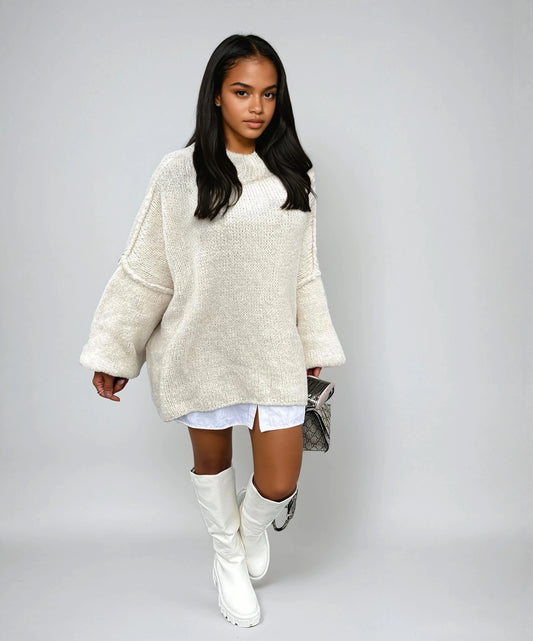 Nata – Oversized Trui Dames | Beige Pullover