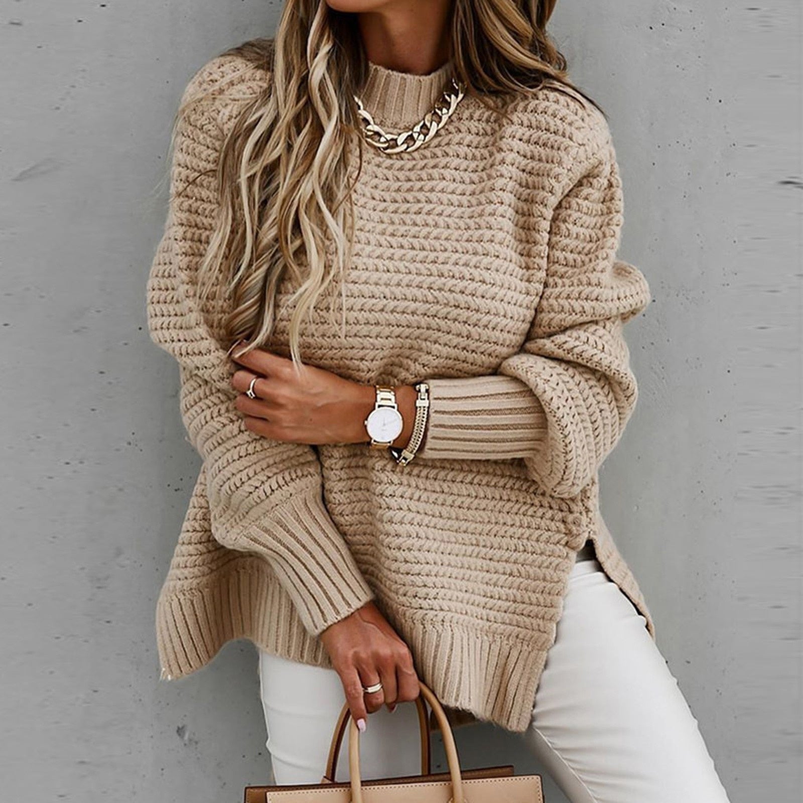 Oversized Gebreide Dames Trui – Warme Casual Sweater met Textuur