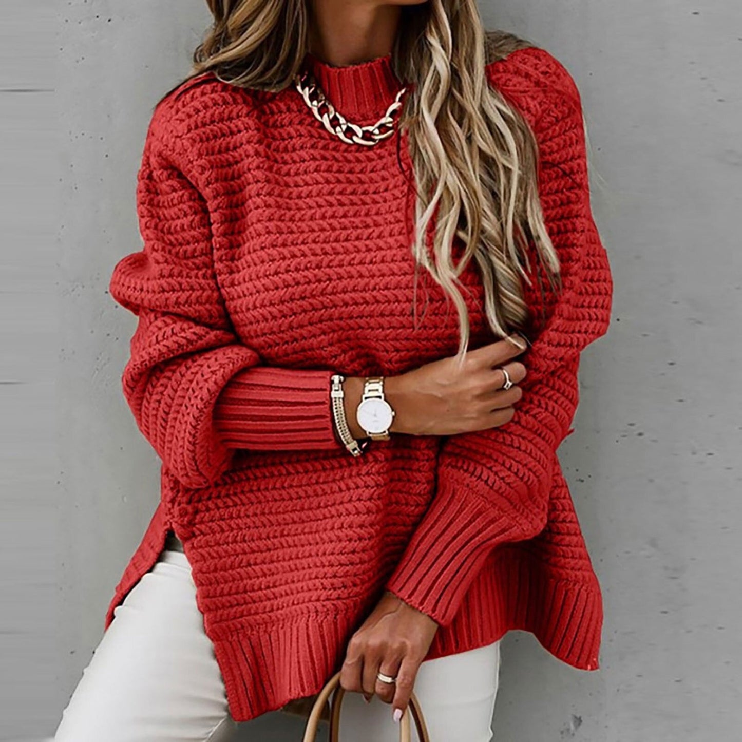Oversized Gebreide Dames Trui – Warme Casual Sweater met Textuur T-E