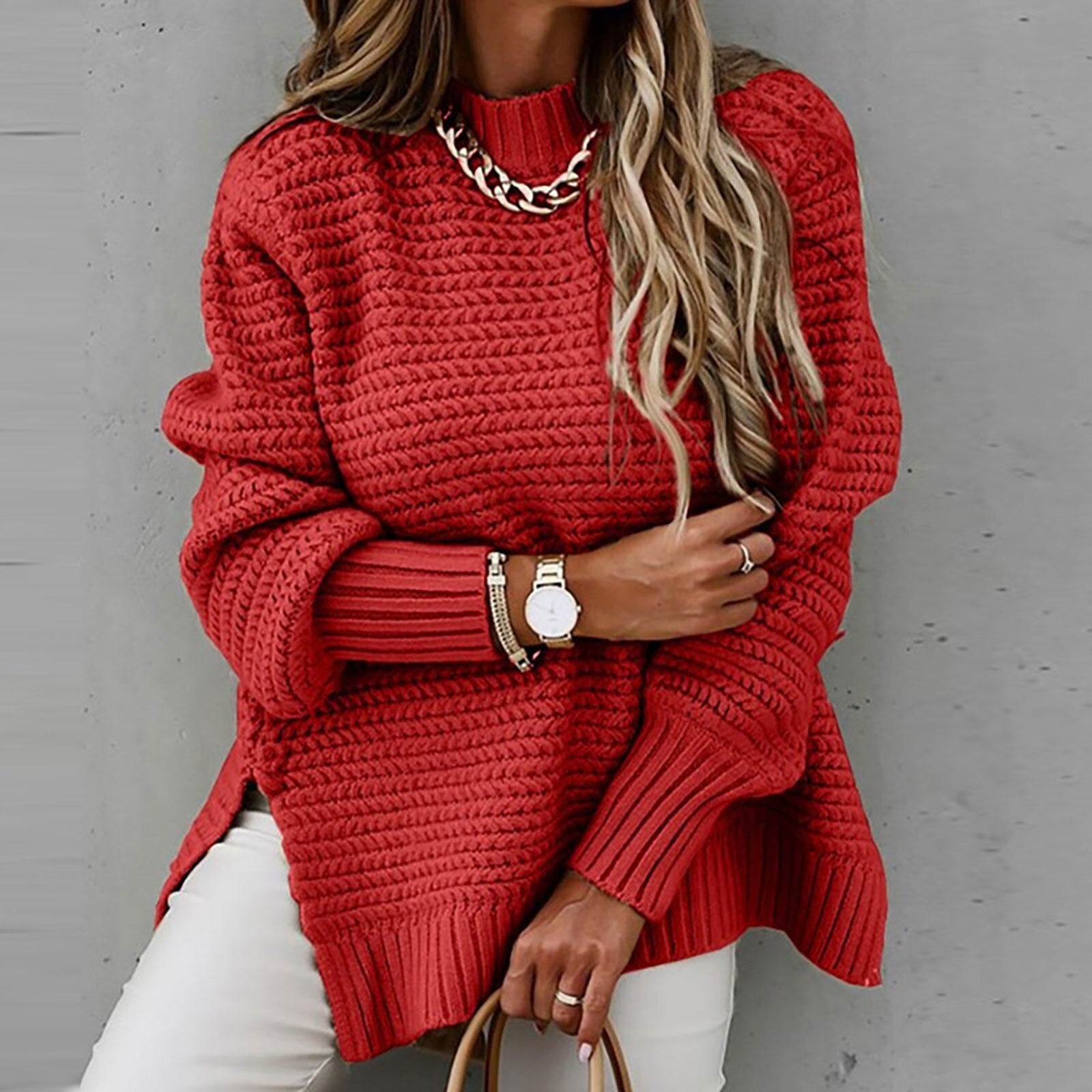 Oversized Gebreide Dames Trui – Warme Casual Sweater met Textuur T-E