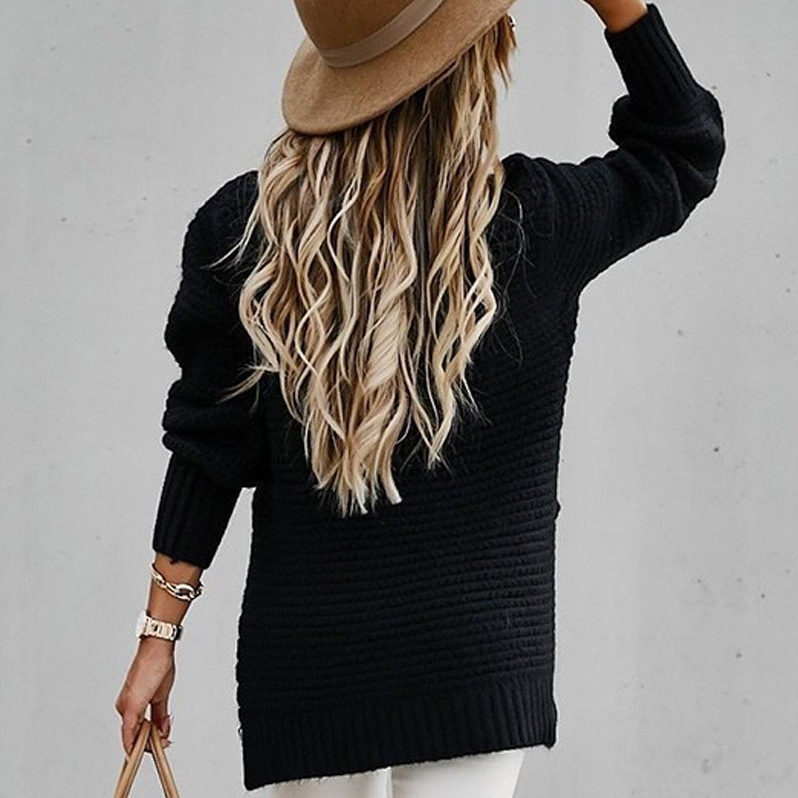 Oversized Gebreide Dames Trui – Warme Casual Sweater met Textuur T-E