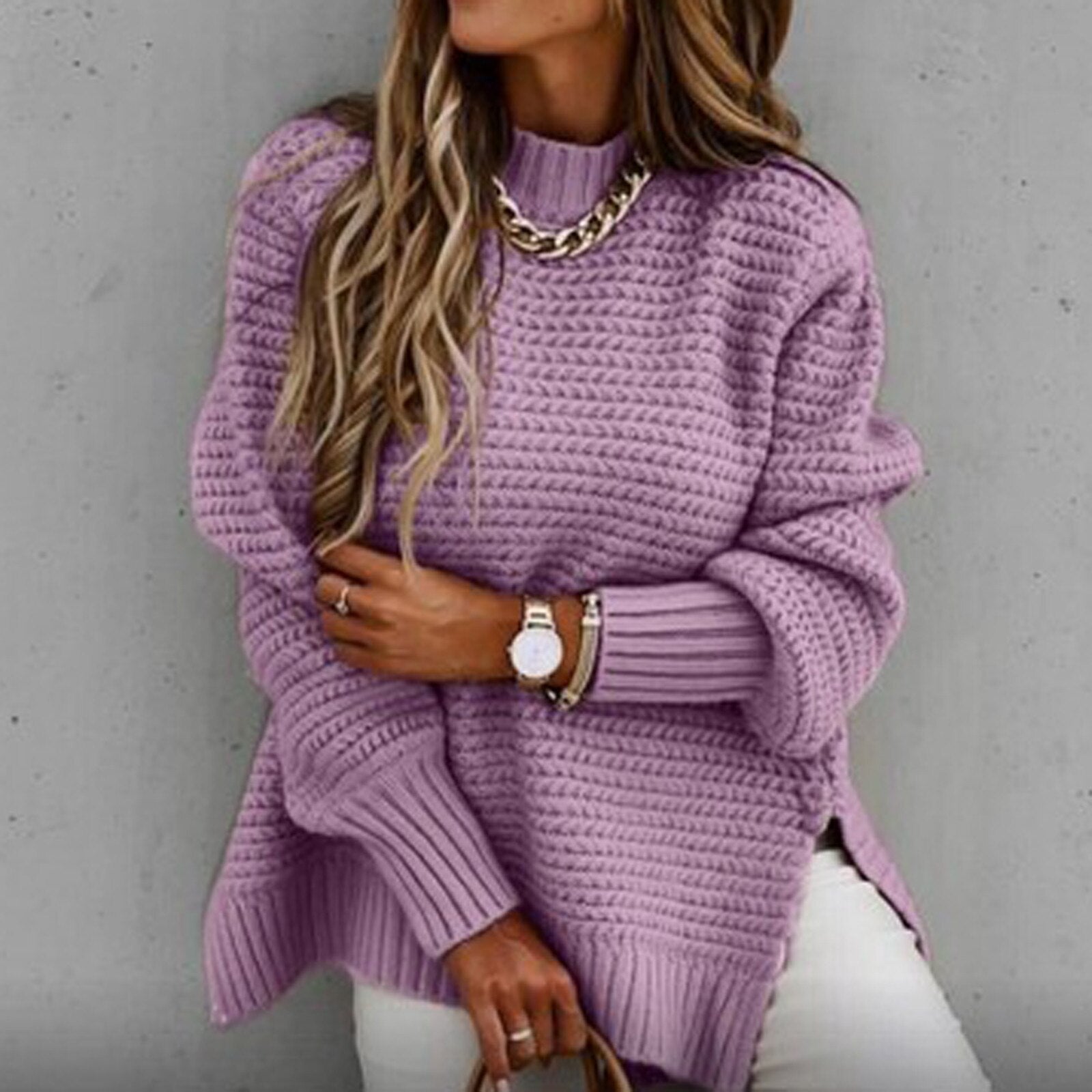 Oversized Gebreide Dames Trui – Warme Casual Sweater met Textuur T-E