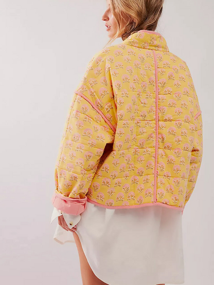 Livia - Geel/Roze Gewatteerde Quilt Jas Dames