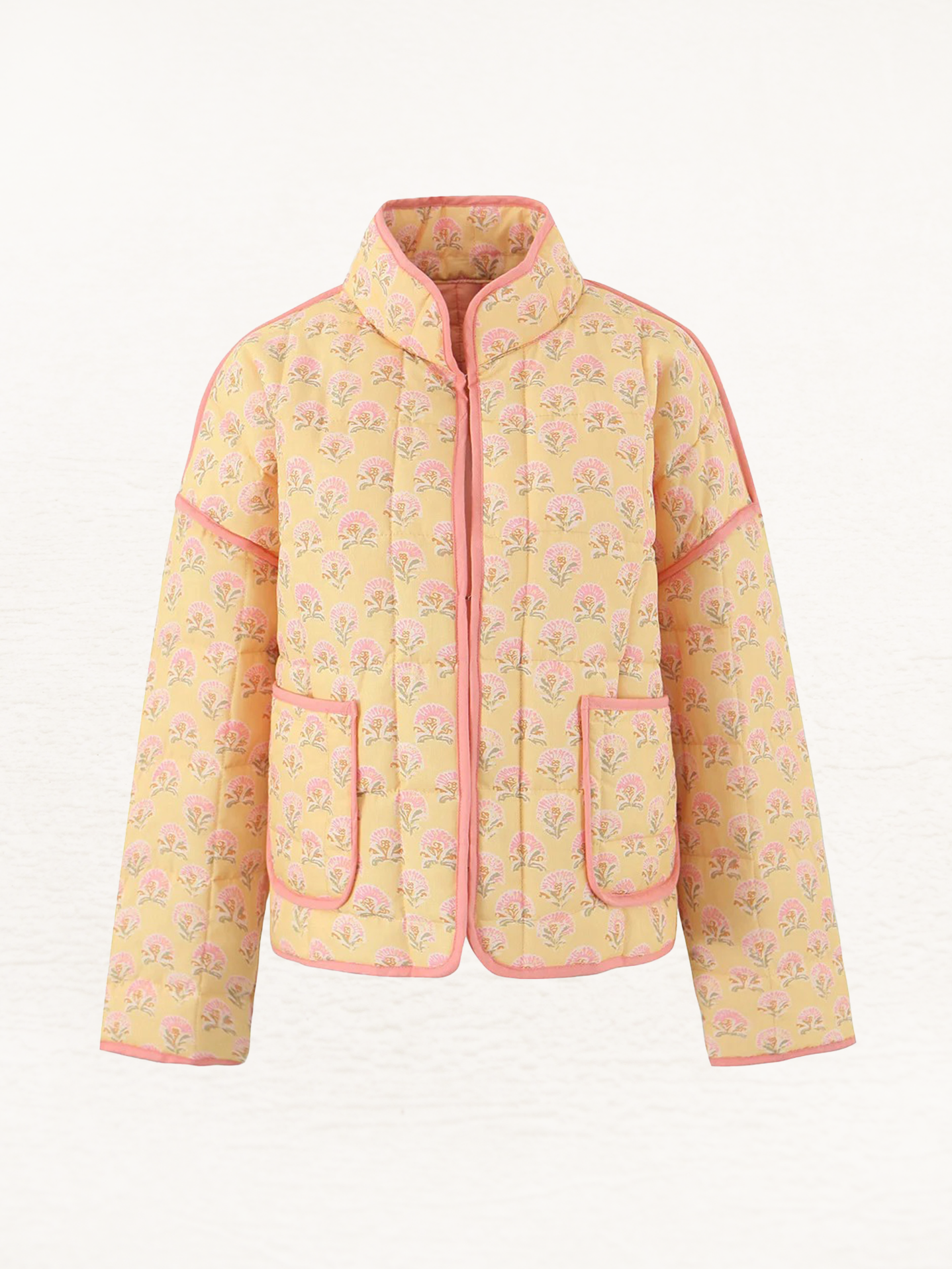 Livia - Geel/Roze Gewatteerde Quilt Jas Dames
