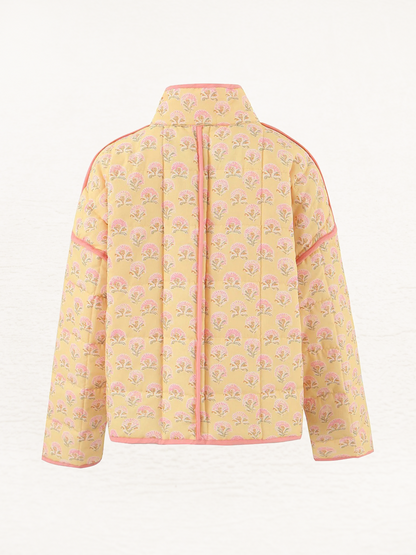 Livia - Geel/Roze Gewatteerde Quilt Jas Dames