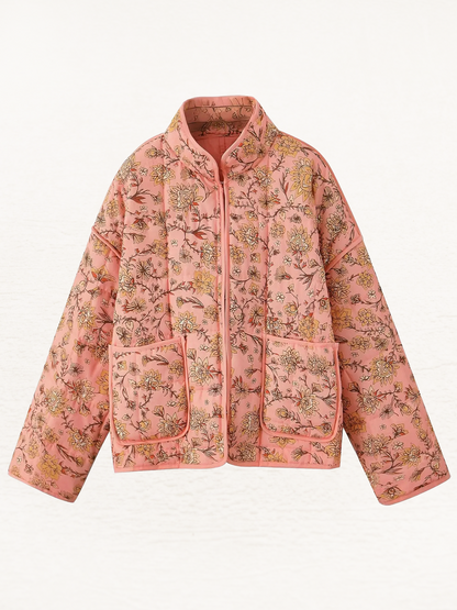 Livia - Geel/Roze Gewatteerde Quilt Jas Dames