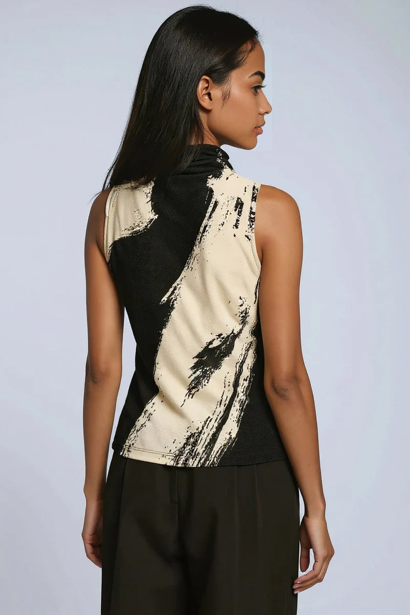 Dames Top Zonder Mouwen | Hoge Hals & Print