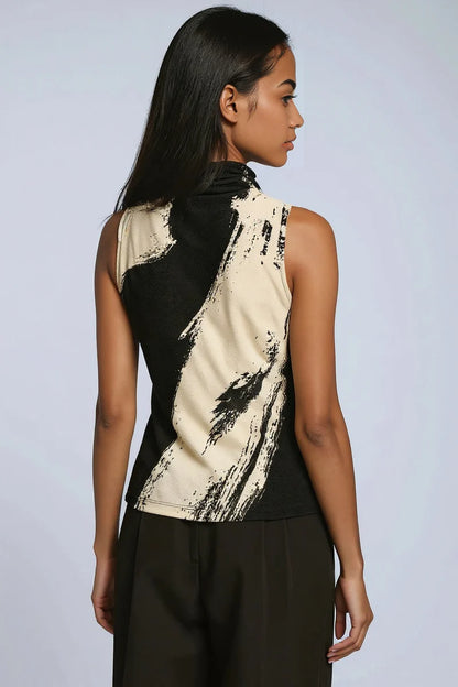 Dames Top Zonder Mouwen | Hoge Hals & Print