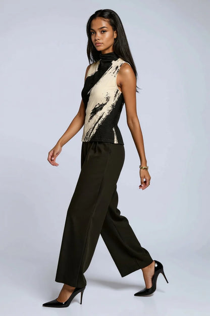 Dames Top Zonder Mouwen | Hoge Hals & Print