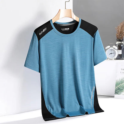 BlauwPowerFit Sport T-shirt voor heren – sneldrogend en ademend fitnessshirt met reflecterende details, ideaal voor hardlopen, fitness en intensieve trainingen.
