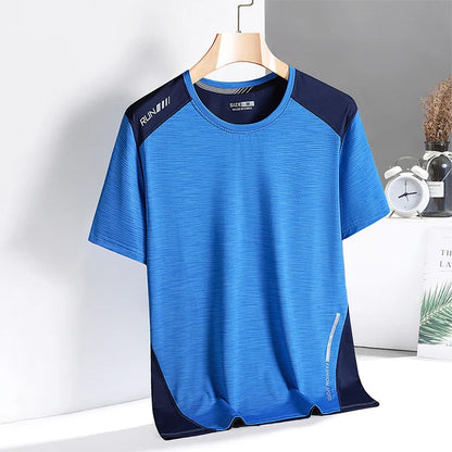 Koningsblauw PowerFit Sport T-shirt voor heren – sneldrogend en ademend fitnessshirt met reflecterende details, ideaal voor hardlopen, fitness en intensieve trainingen.