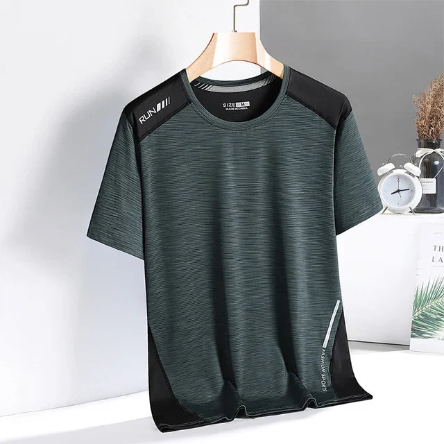 Grpen PowerFit Sport T-shirt voor heren – sneldrogend en ademend fitnessshirt met reflecterende details, ideaal voor hardlopen, fitness en intensieve trainingen.