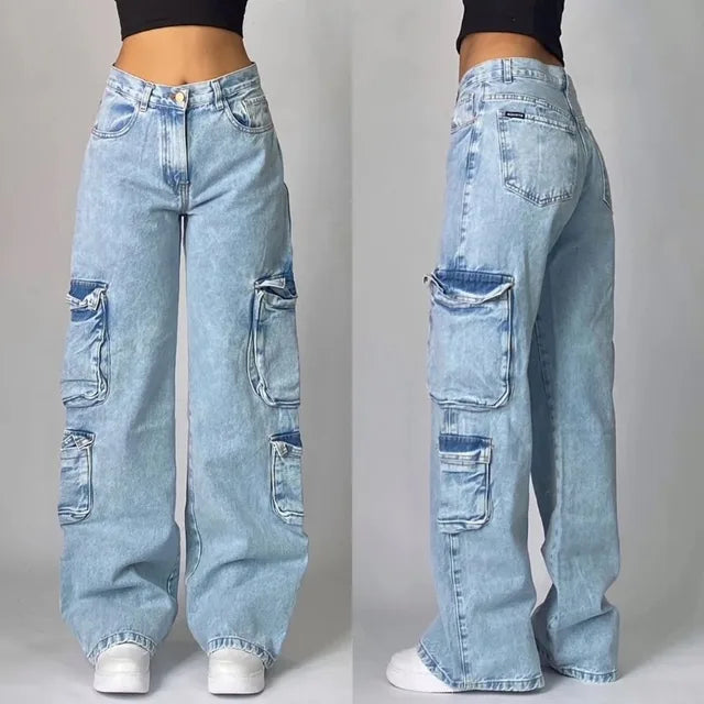 Retro Baggy Cargo Jeans met Utility Zakken - Wijde Unisex Spijkerbroek