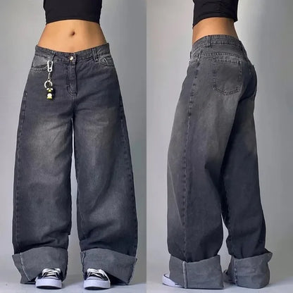 Retro Baggy Cargo Jeans met Utility Zakken - Wijde Unisex Spijkerbroek