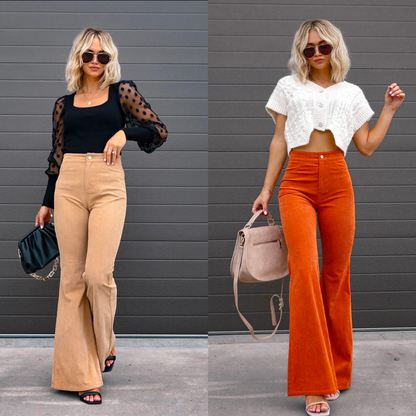 Retro Chic – Corduroy High Waist Flared Broek