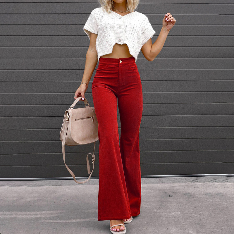 Retro Chic – Corduroy High Waist Flared Broek