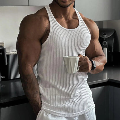 Ribgebreide Heren Tanktop – Getailleerde Mouwloze Top voor Sport & Casual T-E