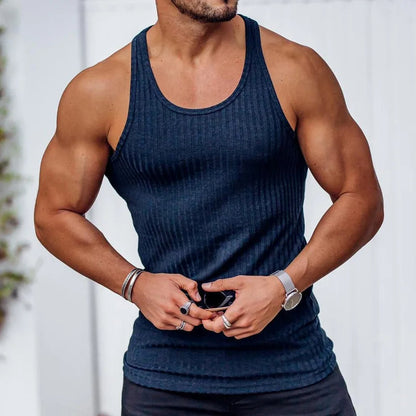 Ribgebreide Heren Tanktop – Getailleerde Mouwloze Top voor Sport & Casual T-E
