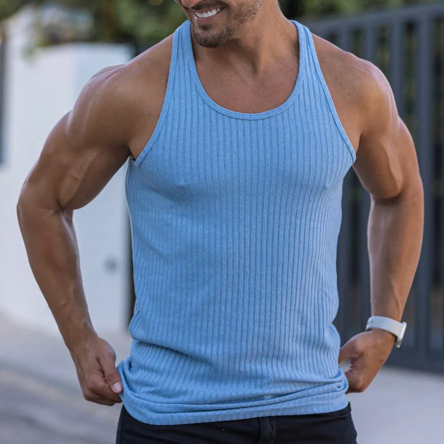 Ribgebreide Heren Tanktop – Getailleerde Mouwloze Top voor Sport & Casual T-E