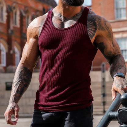 Ribgebreide Heren Tanktop – Getailleerde Mouwloze Top voor Sport & Casual T-E