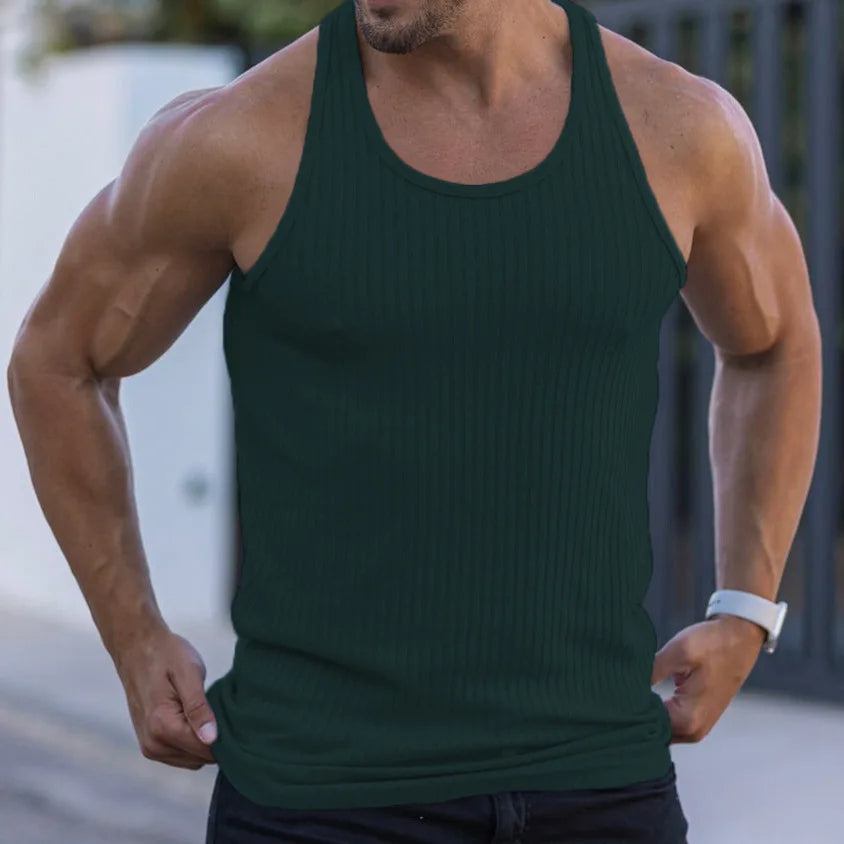 Ribgebreide Heren Tanktop – Getailleerde Mouwloze Top voor Sport & Casual T-E