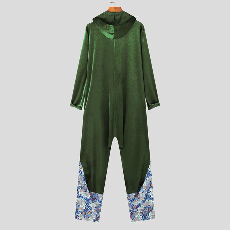 Luxe velours jumpsuit met patchwork