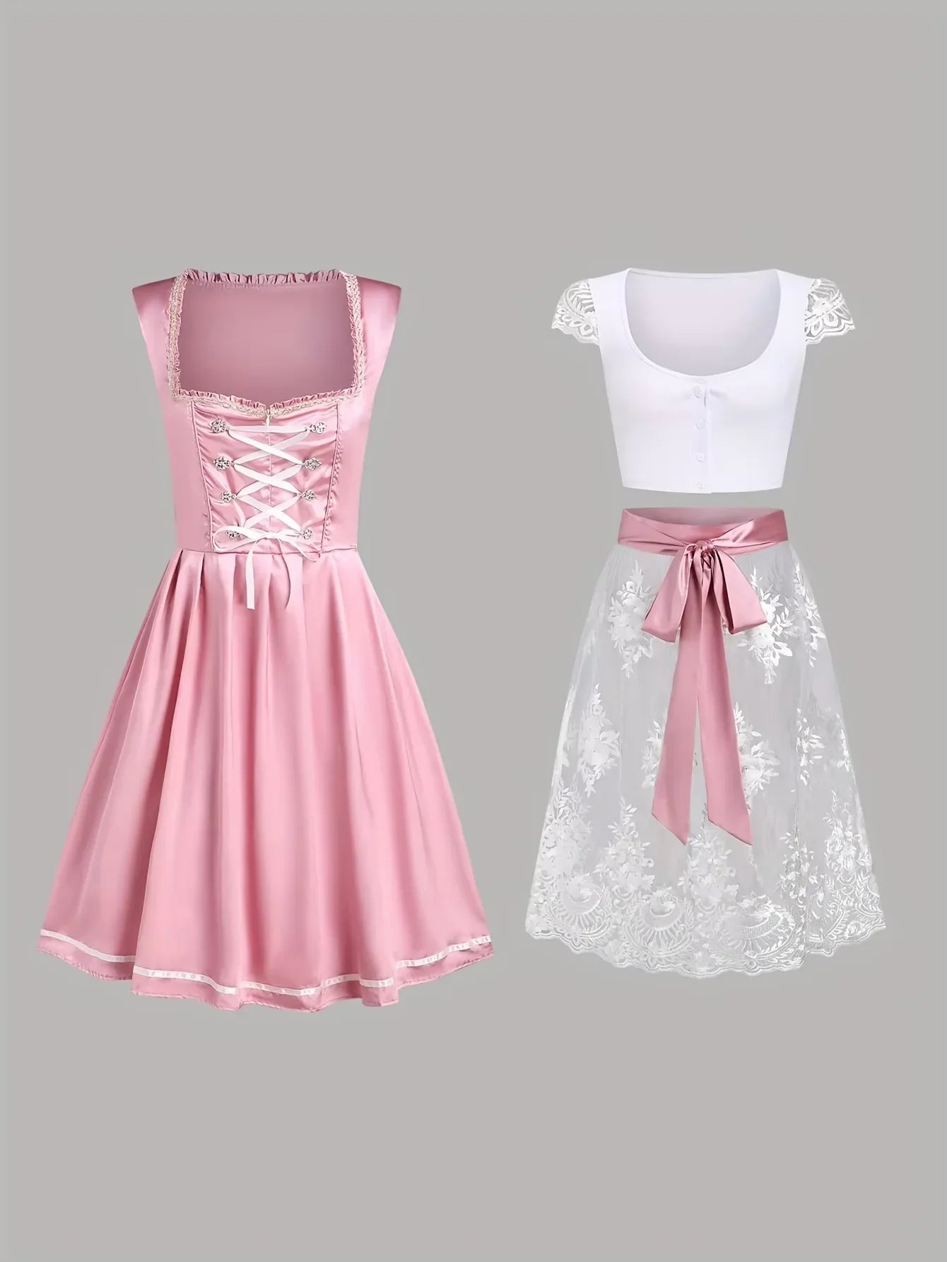 Roze Dirndl Jurk Dames – Traditioneel Oktoberfest Kostuum