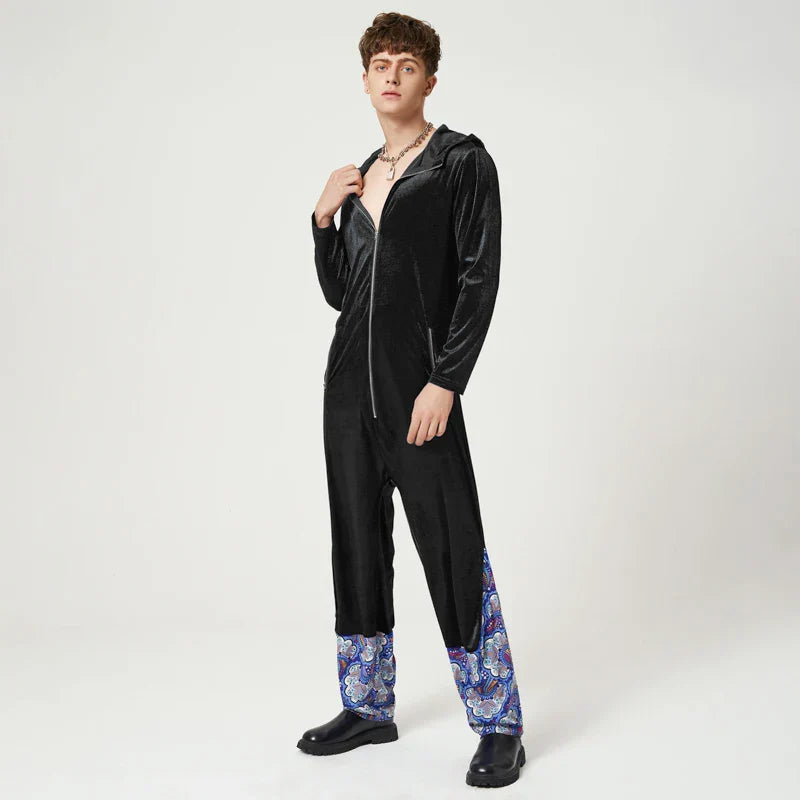 Luxe velours jumpsuit met patchwork
