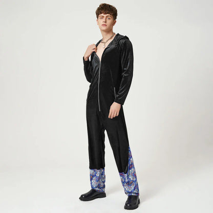 Luxe velours jumpsuit met patchwork