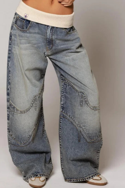 Seraphine - Jeans Dames | Wijde Pasvorm met Rippbund