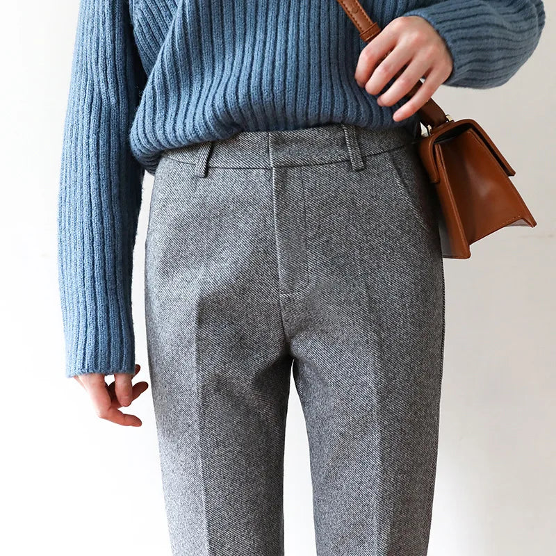 Dames Pantalon | Wolmix Broek met Hoge Taille