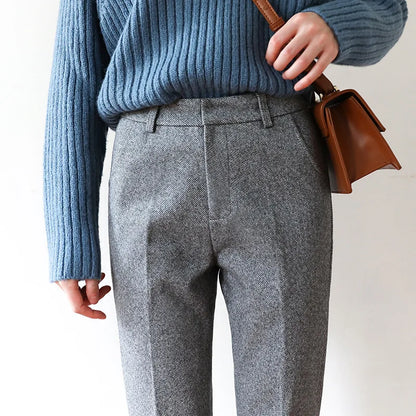 Dames Pantalon | Wolmix Broek met Hoge Taille