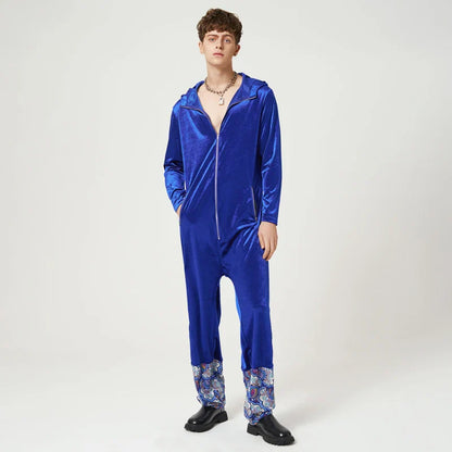 Luxe velours jumpsuit met patchwork