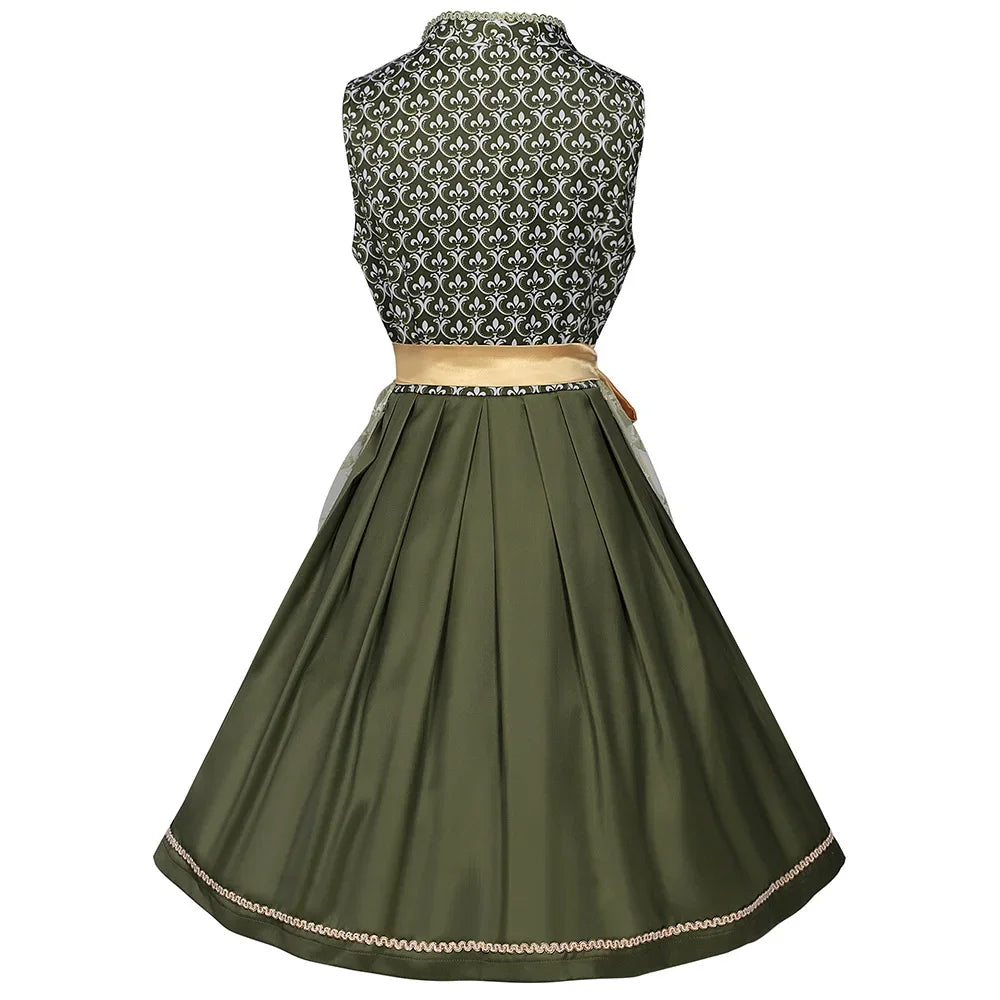 Groen Oktoberfest Dirndl Jurk | Elegante Dames Stijl met Kant en Strik