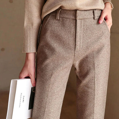 Dames Pantalon | Wolmix Broek met Hoge Taille
