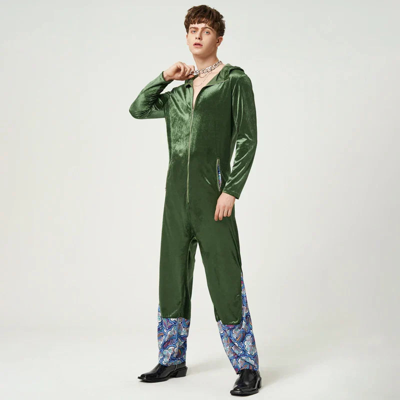 Luxe velours jumpsuit met patchwork