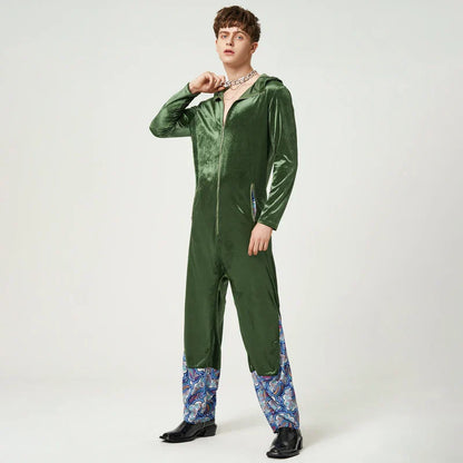 Luxe velours jumpsuit met patchwork