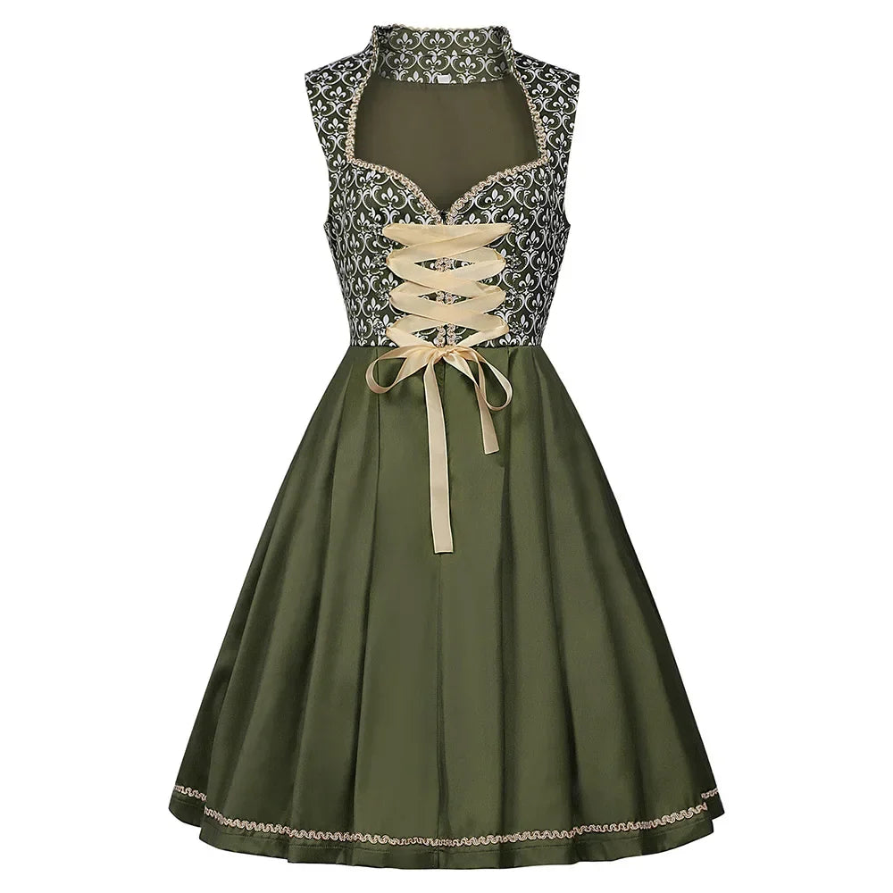 Groen Oktoberfest Dirndl Jurk | Elegante Dames Stijl met Kant en Strik